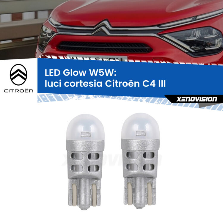 <strong>Luci Cortesia LED luce calda per Citroën C4</strong> III 2020 in poi. Coppia lampade <strong>W5W</strong> modello Glow di Xenovision.