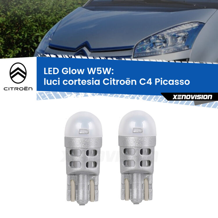 <strong>Luci Cortesia LED luce calda per Citroën C4 Picasso</strong>  2006 - 2013. Coppia lampade <strong>W5W</strong> modello Glow di Xenovision.