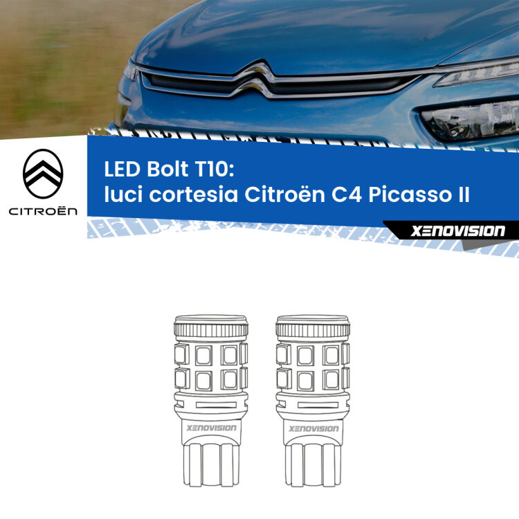 <strong>Luci Cortesia LED per Citroën C4 Picasso</strong> II Versione 1. Coppia lampade <strong>T10</strong> modello Bolt canbus.