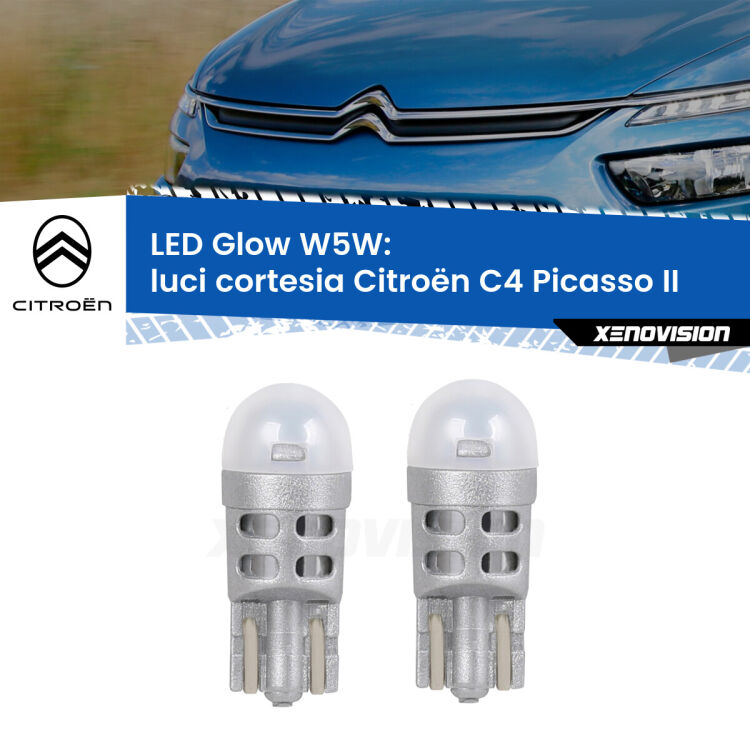 <strong>Luci Cortesia LED luce calda per Citroën C4 Picasso</strong> II Versione 1. Coppia lampade <strong>W5W</strong> modello Glow di Xenovision.