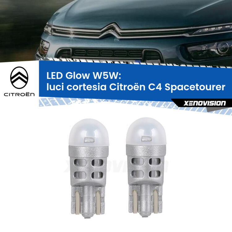 <strong>Luci Cortesia LED luce calda per Citroën C4 Spacetourer</strong>  Versione 1. Coppia lampade <strong>W5W</strong> modello Glow di Xenovision.