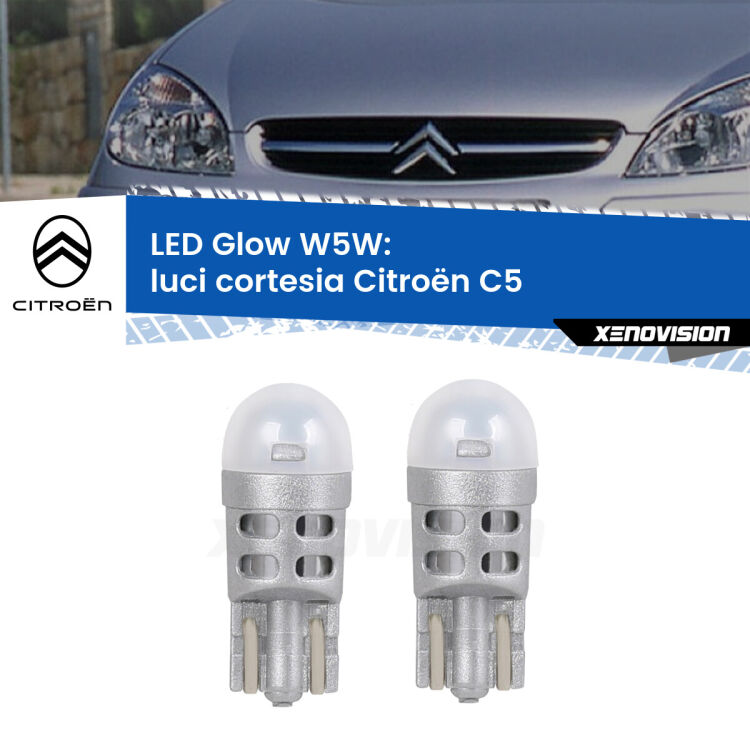 <strong>Luci Cortesia LED luce calda per Citroën C5</strong>  2001 - 2004. Coppia lampade <strong>W5W</strong> modello Glow di Xenovision.