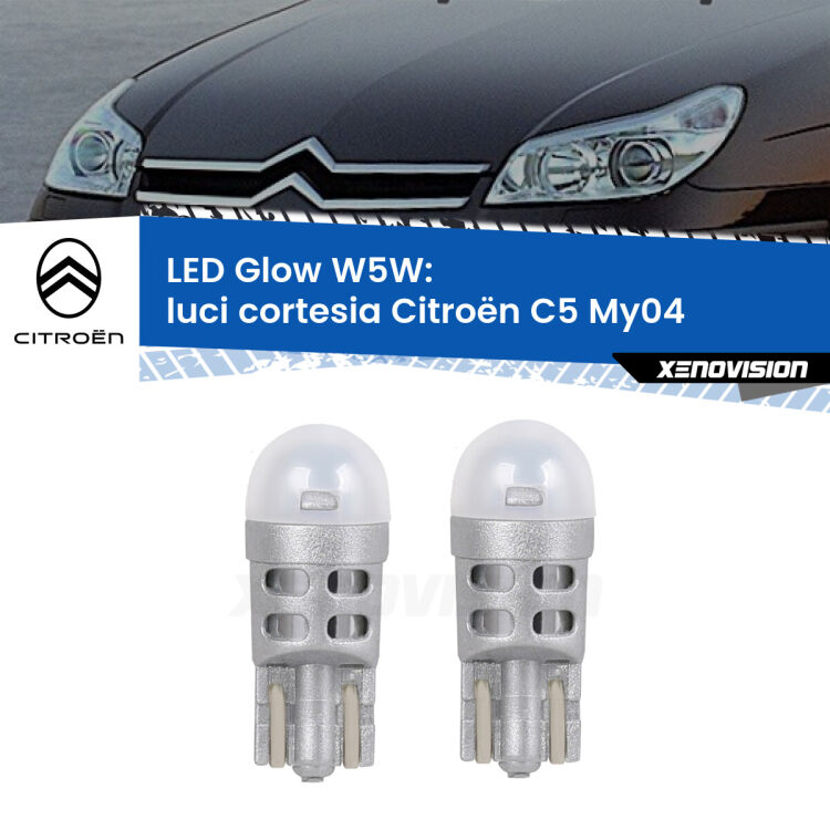 <strong>Luci Cortesia LED luce calda per Citroën C5</strong> My04 2004 - 2008. Coppia lampade <strong>W5W</strong> modello Glow di Xenovision.