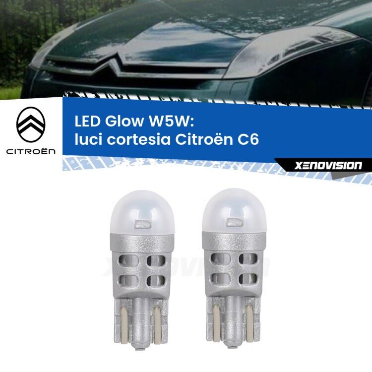 <strong>Luci Cortesia LED luce calda per Citroën C6</strong>  2005 - 2012. Coppia lampade <strong>W5W</strong> modello Glow di Xenovision.