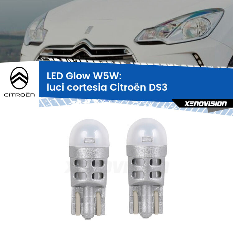 <strong>Luci Cortesia LED luce calda per Citroën DS3</strong>  2009 - 2015. Coppia lampade <strong>W5W</strong> modello Glow di Xenovision.