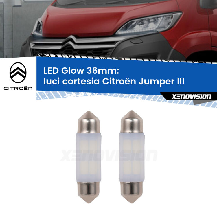 <strong>Luci Cortesia LED luce calda per Citroën Jumper</strong> III in poi. Coppia lampade <strong>C5W</strong> 36mm modello Glow di Xenovision.