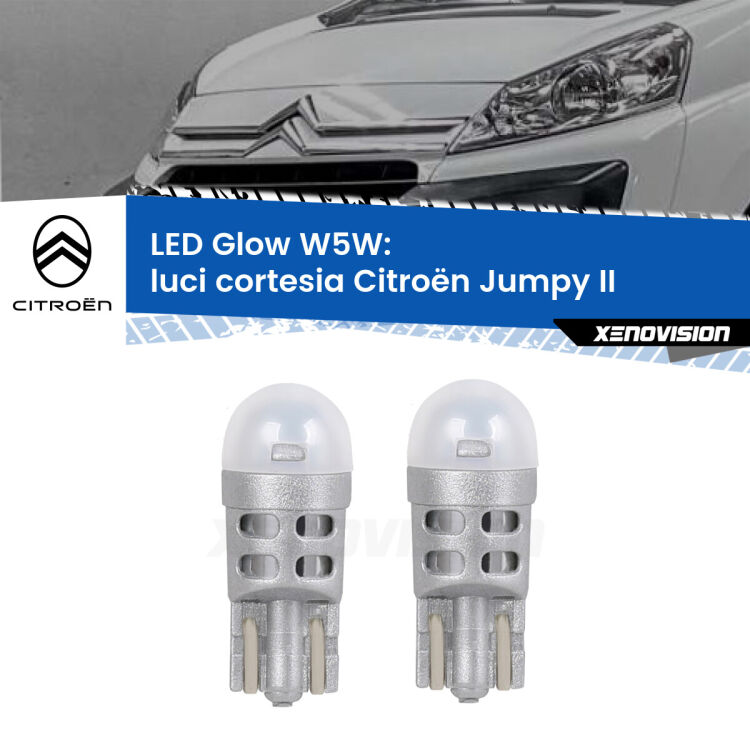 <strong>Luci Cortesia LED luce calda per Citroën Jumpy</strong> II 2006 - 2015. Coppia lampade <strong>W5W</strong> modello Glow di Xenovision.