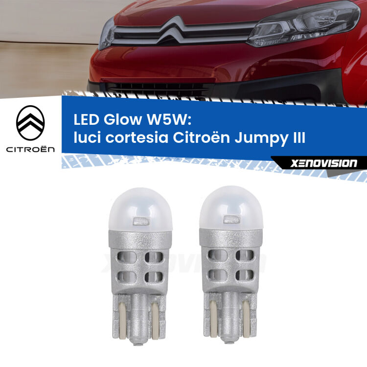 <strong>Luci Cortesia LED luce calda per Citroën Jumpy</strong> III 2016 in poi. Coppia lampade <strong>W5W</strong> modello Glow di Xenovision.