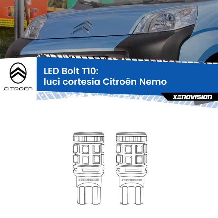 <strong>Luci Cortesia LED per Citroën Nemo</strong>  2008 in poi. Coppia lampade <strong>T10</strong> modello Bolt canbus.