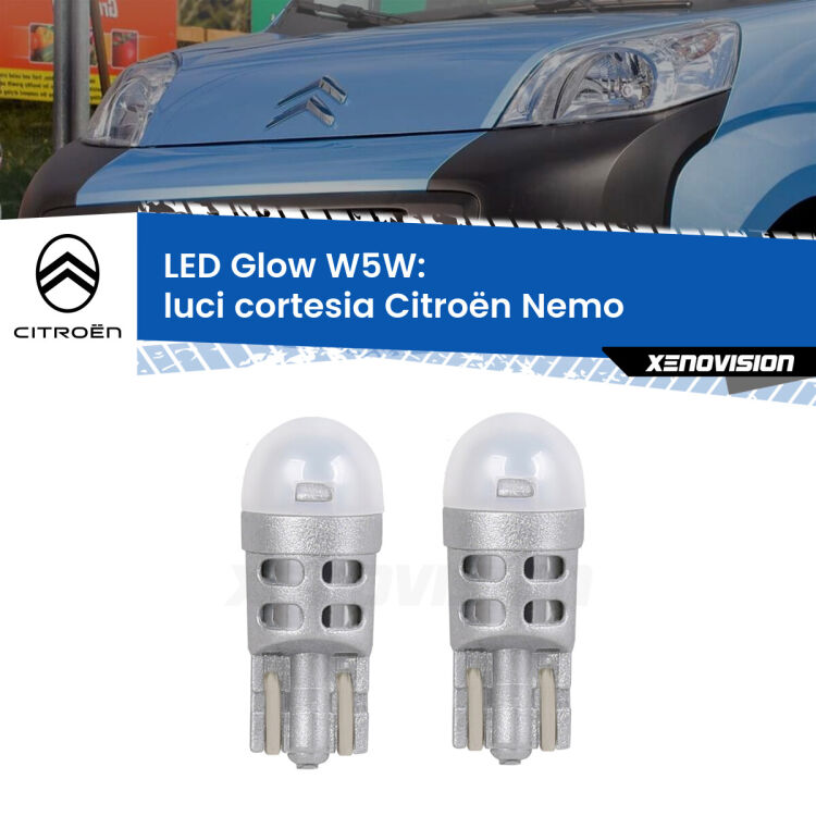 <strong>Luci Cortesia LED luce calda per Citroën Nemo</strong>  2008 in poi. Coppia lampade <strong>W5W</strong> modello Glow di Xenovision.