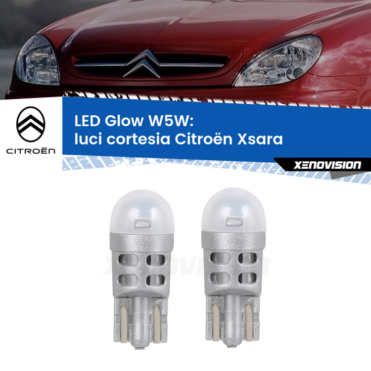 <strong>Luci Cortesia LED luce calda per Citroën Xsara</strong>  1997 - 2005. Coppia lampade <strong>W5W</strong> modello Glow di Xenovision.