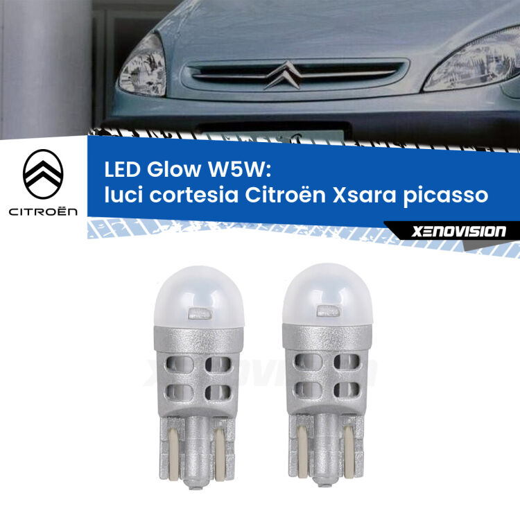 <strong>Luci Cortesia LED luce calda per Citroën Xsara picasso</strong>  1999 - 2012. Coppia lampade <strong>W5W</strong> modello Glow di Xenovision.