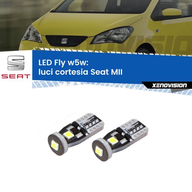 <strong>luci cortesia LED per Seat MII</strong>  col tettino. Coppia lampadine <strong>w5w</strong> Canbus compatte modello Fly Xenovision.