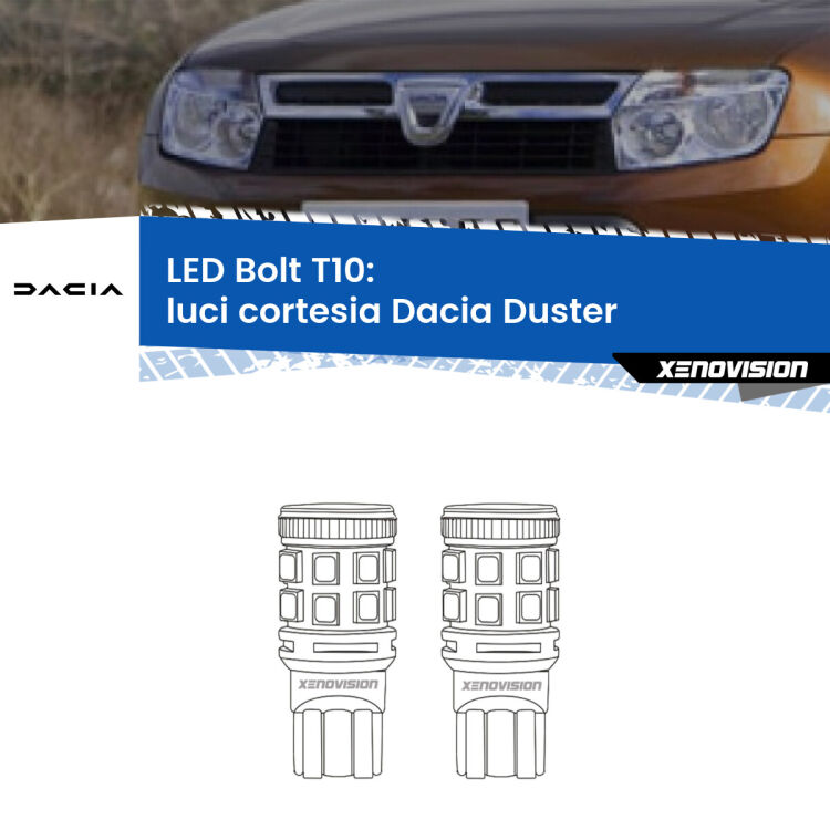 <strong>Luci Cortesia LED per Dacia Duster</strong>  2010 - 2016. Coppia lampade <strong>T10</strong> modello Bolt canbus.