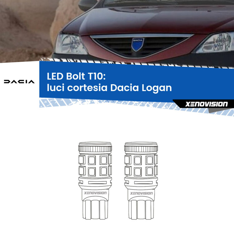 <strong>Luci Cortesia LED per Dacia Logan</strong>  2004 - 2011. Coppia lampade <strong>T10</strong> modello Bolt canbus.