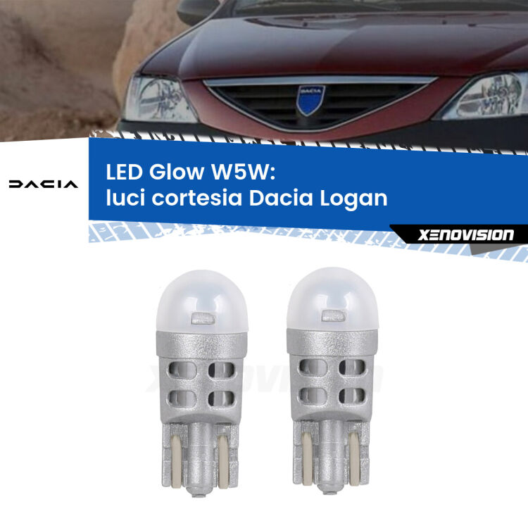 <strong>Luci Cortesia LED luce calda per Dacia Logan</strong>  2004 - 2011. Coppia lampade <strong>W5W</strong> modello Glow di Xenovision.