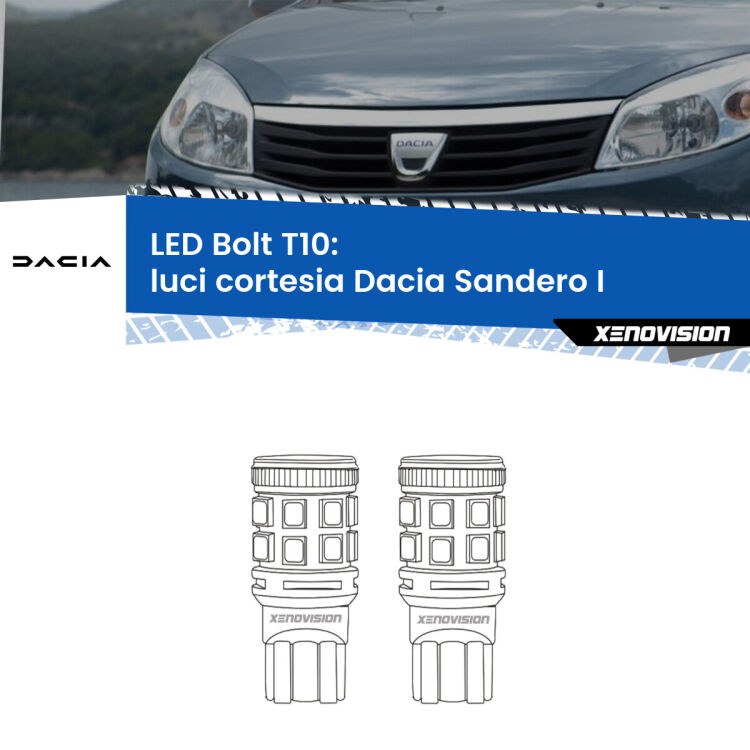 <strong>Luci Cortesia LED per Dacia Sandero I</strong>  2008 - 2012. Coppia lampade <strong>T10</strong> modello Bolt canbus.