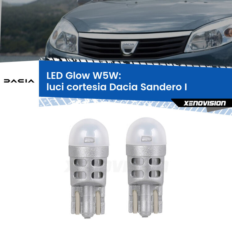 <strong>Luci Cortesia LED luce calda per Dacia Sandero I</strong>  2008 - 2012. Coppia lampade <strong>W5W</strong> modello Glow di Xenovision.