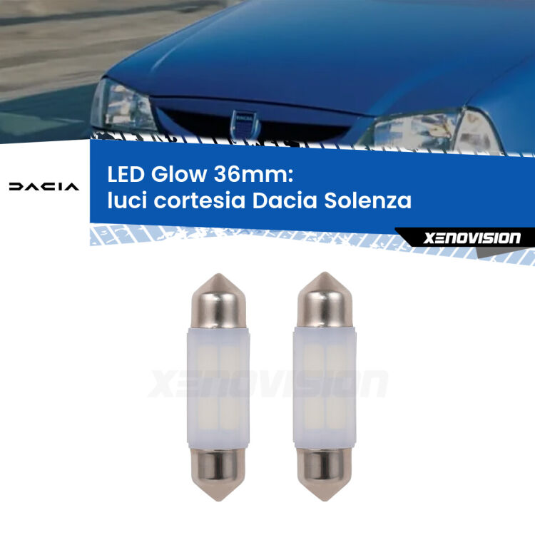 <strong>Luci Cortesia LED luce calda per Dacia Solenza</strong>  2003 in poi. Coppia lampade <strong>C5W</strong> 36mm modello Glow di Xenovision.