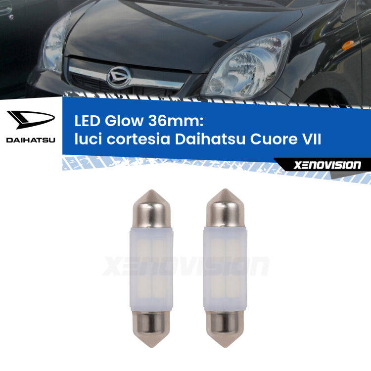 <strong>Luci Cortesia LED luce calda per Daihatsu Cuore VII</strong>  2007 - 2018. Coppia lampade <strong>C5W</strong> 36mm modello Glow di Xenovision.