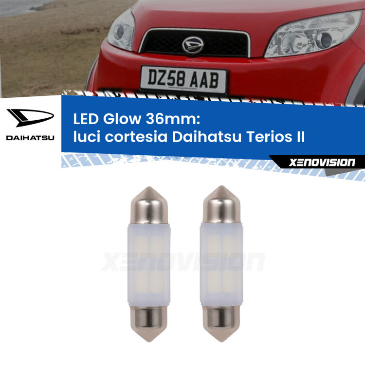 <strong>Luci Cortesia LED luce calda per Daihatsu Terios</strong> II posteriori. Coppia lampade <strong>C5W</strong> 36mm modello Glow di Xenovision.