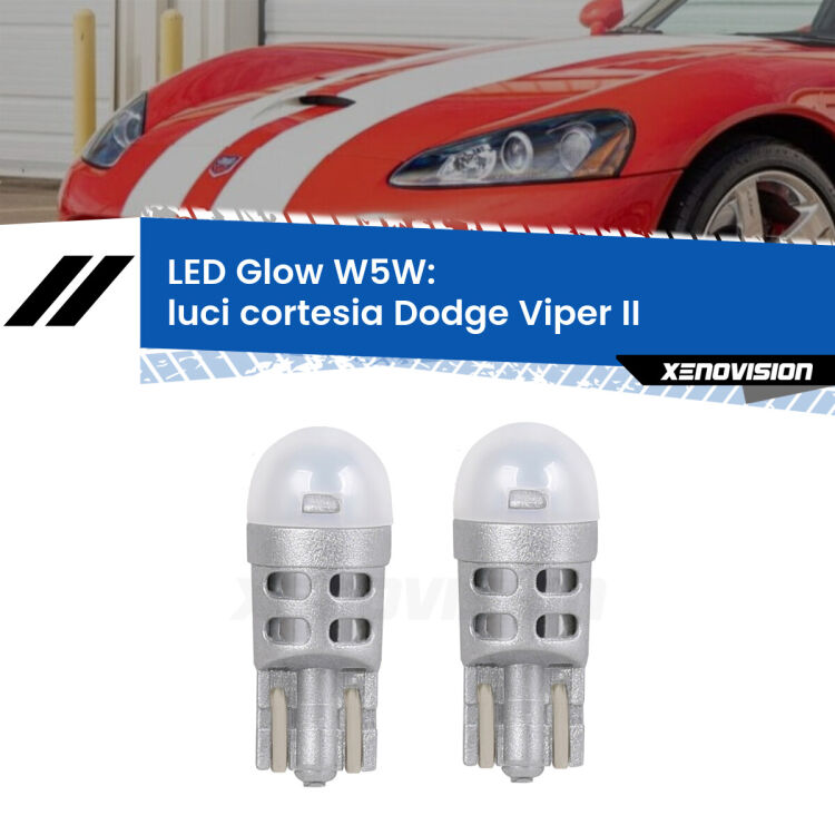 <strong>Luci Cortesia LED luce calda per Dodge Viper</strong> II in poi. Coppia lampade <strong>W5W</strong> modello Glow di Xenovision.