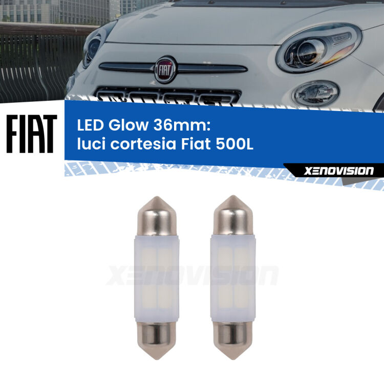 <strong>Luci Cortesia LED luce calda per Fiat 500L</strong>  2012 - 2018. Coppia lampade <strong>C5W</strong> 36mm modello Glow di Xenovision.