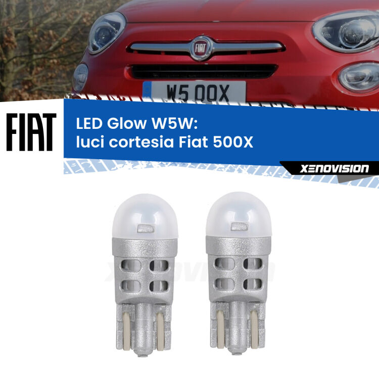 <strong>Luci Cortesia LED luce calda per Fiat 500X</strong>  2014 in poi. Coppia lampade <strong>W5W</strong> modello Glow di Xenovision.