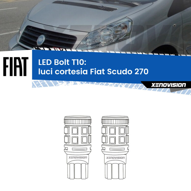 <strong>Luci Cortesia LED per Fiat Scudo</strong> 270 2007 - 2016. Coppia lampade <strong>T10</strong> modello Bolt canbus.