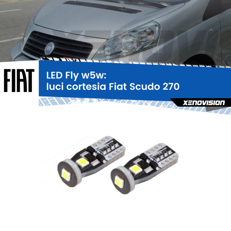 <strong>luci cortesia LED per Fiat Scudo</strong> 270 2007 - 2016. Coppia lampadine <strong>w5w</strong> Canbus compatte modello Fly Xenovision.