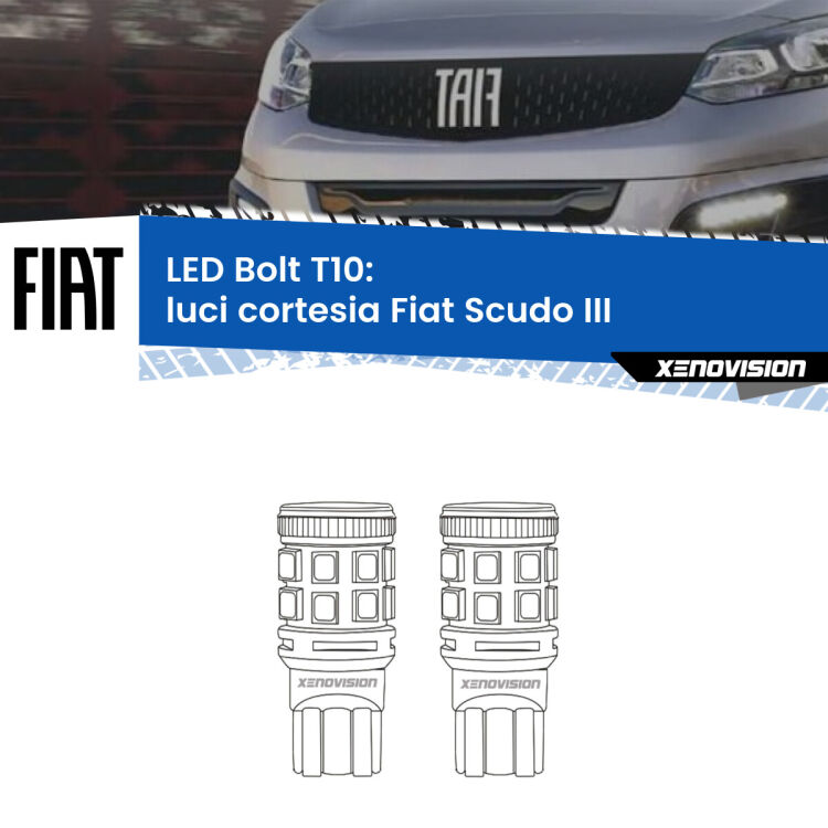 <strong>Luci Cortesia LED per Fiat Scudo</strong> III 2022 in poi. Coppia lampade <strong>T10</strong> modello Bolt canbus.