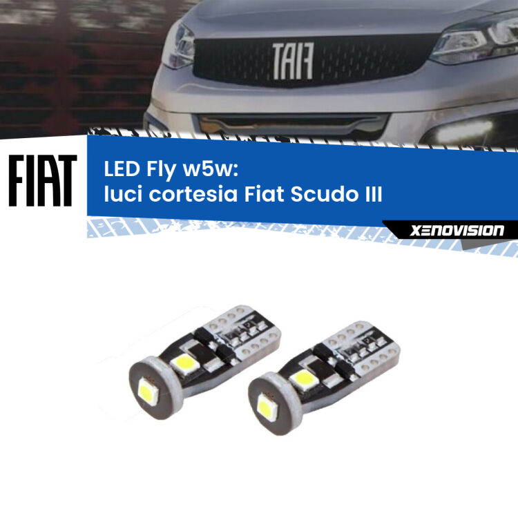 <strong>luci cortesia LED per Fiat Scudo</strong> III 2022 in poi. Coppia lampadine <strong>w5w</strong> Canbus compatte modello Fly Xenovision.