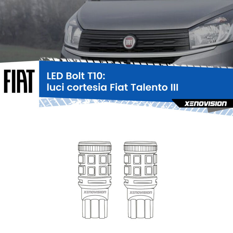 <strong>Luci Cortesia LED per Fiat Talento</strong> III 2016 - 2020. Coppia lampade <strong>T10</strong> modello Bolt canbus.