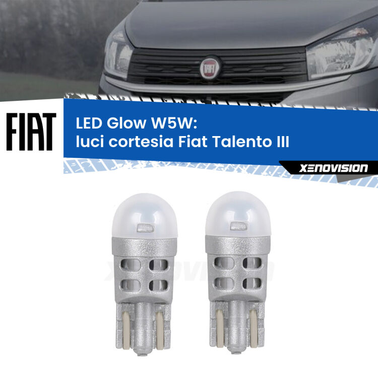 <strong>Luci Cortesia LED luce calda per Fiat Talento</strong> III 2016 - 2020. Coppia lampade <strong>W5W</strong> modello Glow di Xenovision.