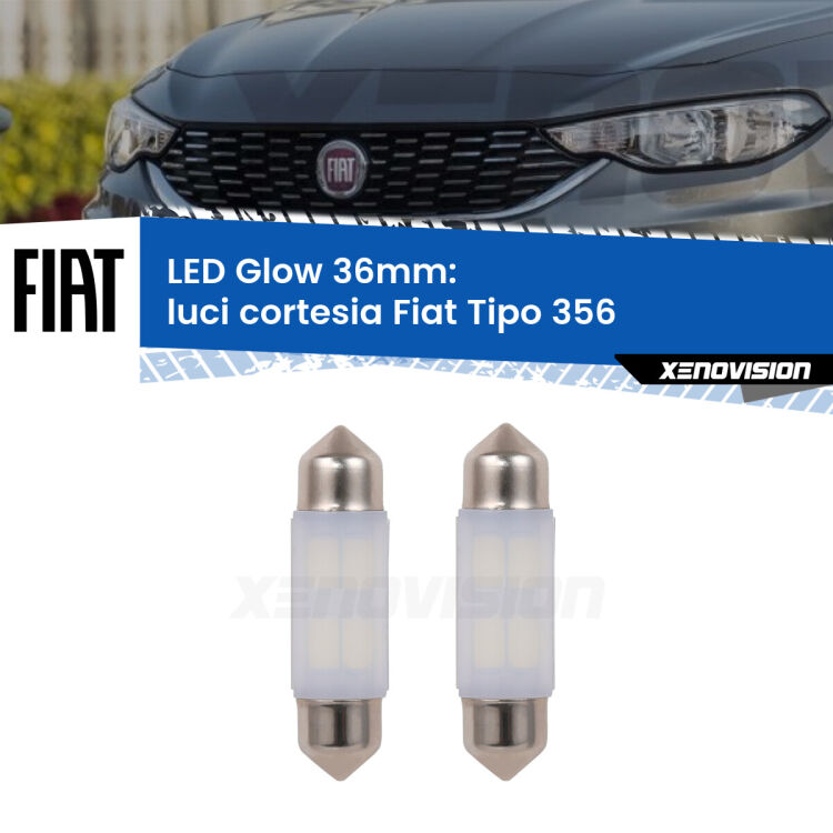 <strong>Luci Cortesia LED luce calda per Fiat Tipo</strong> 356 2015 in poi. Coppia lampade <strong>C5W</strong> 36mm modello Glow di Xenovision.