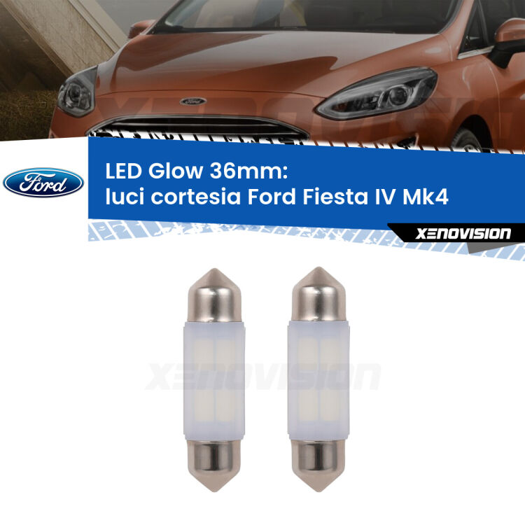 <strong>Luci Cortesia LED luce calda per Ford Fiesta</strong> Mk4 1995 - 2002. Coppia lampade <strong>C5W</strong> 36mm modello Glow di Xenovision.