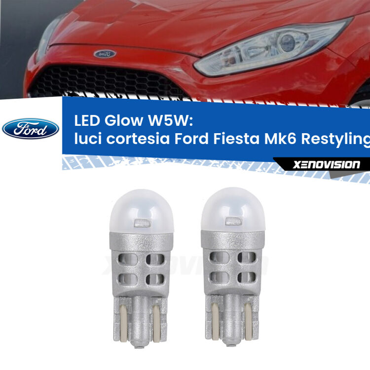 <strong>Luci Cortesia LED luce calda per Ford Fiesta</strong> Mk6.5 2009 in poi. Coppia lampade <strong>W5W</strong> modello Glow di Xenovision.