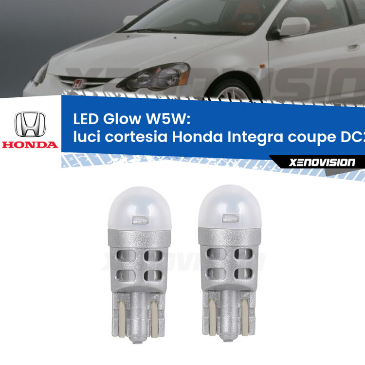 <strong>Luci Cortesia LED luce calda per Honda Integra coupe</strong> DC2, DC4 1997 - 2001. Coppia lampade <strong>W5W</strong> modello Glow di Xenovision.