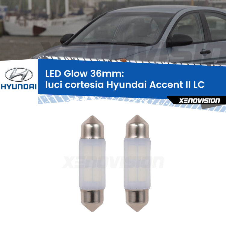 <strong>Luci Cortesia LED luce calda per Hyundai Accent II</strong> LC anteriori. Coppia lampade <strong>C5W</strong> 36mm modello Glow di Xenovision.