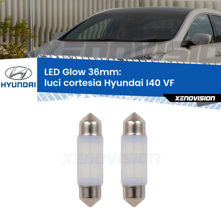 <strong>Luci Cortesia LED luce calda per Hyundai I40</strong> VF 2012 in poi. Coppia lampade <strong>C5W</strong> 36mm modello Glow di Xenovision.