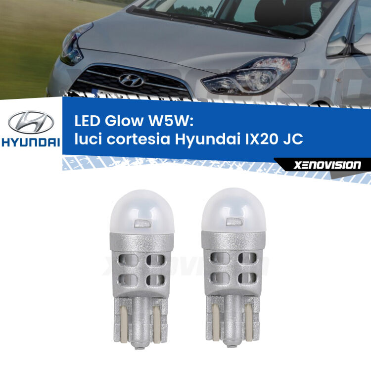 <strong>Luci Cortesia LED luce calda per Hyundai IX20</strong> JC laterali. Coppia lampade <strong>W5W</strong> modello Glow di Xenovision.