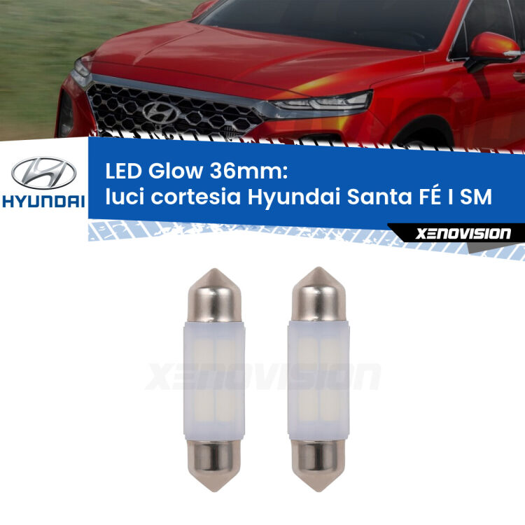 <strong>Luci Cortesia LED luce calda per Hyundai Santa FÉ I</strong> SM 2001 - 2012. Coppia lampade <strong>C5W</strong> 36mm modello Glow di Xenovision.