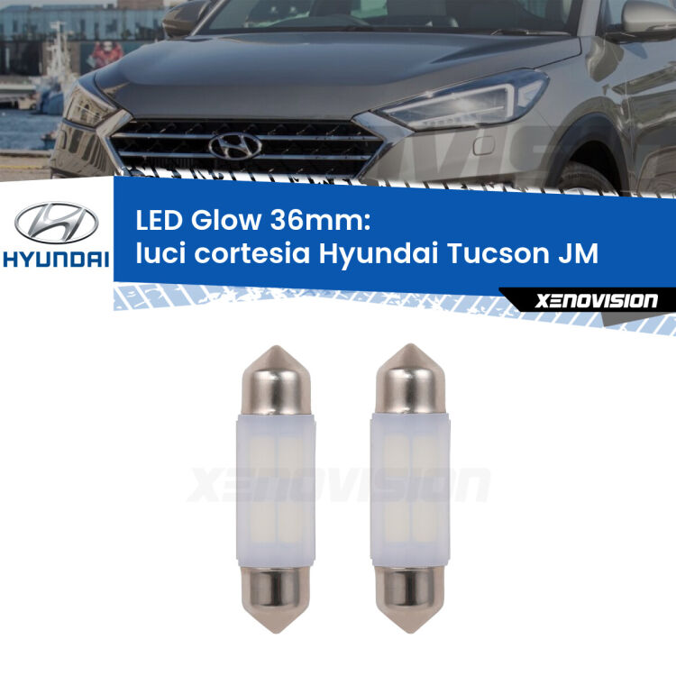 <strong>Luci Cortesia LED luce calda per Hyundai Tucson</strong> JM 2004 - 2010. Coppia lampade <strong>C5W</strong> 36mm modello Glow di Xenovision.