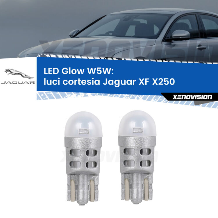 <strong>Luci Cortesia LED luce calda per Jaguar XF</strong> X250 2007 - 2015. Coppia lampade <strong>W5W</strong> modello Glow di Xenovision.