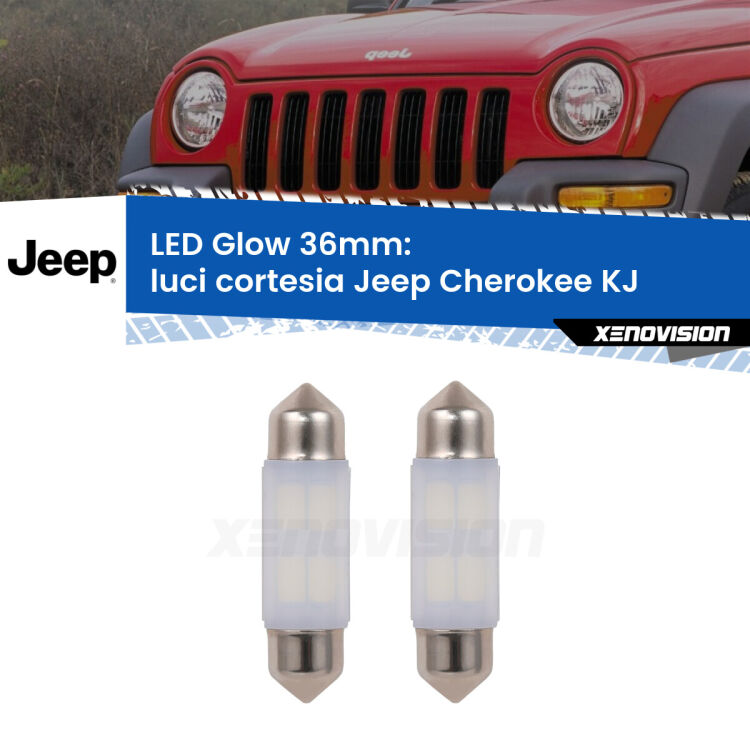 <strong>Luci Cortesia LED luce calda per Jeep Cherokee</strong> KJ 2002 - 2007. Coppia lampade <strong>C5W</strong> 36mm modello Glow di Xenovision.