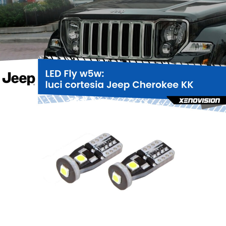 <strong>luci cortesia LED per Jeep Cherokee</strong> KK 2008 - 2013. Coppia lampadine <strong>w5w</strong> Canbus compatte modello Fly Xenovision.