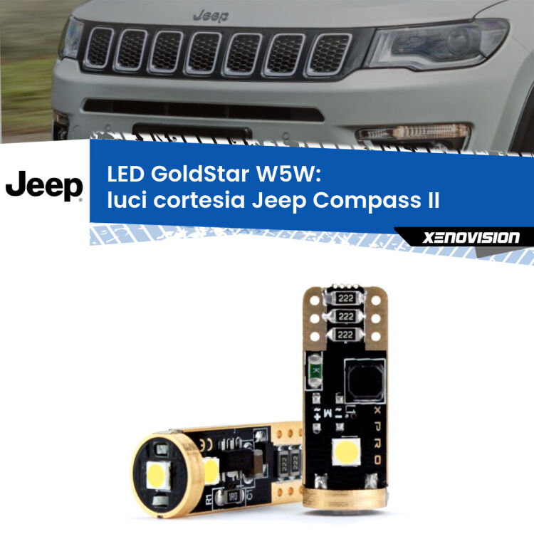 <strong>Luci Cortesia LED Jeep Compass</strong> II 2017 in poi: ottima luminosità a 360 gradi. Si inseriscono ovunque. Canbus, Top Quality.