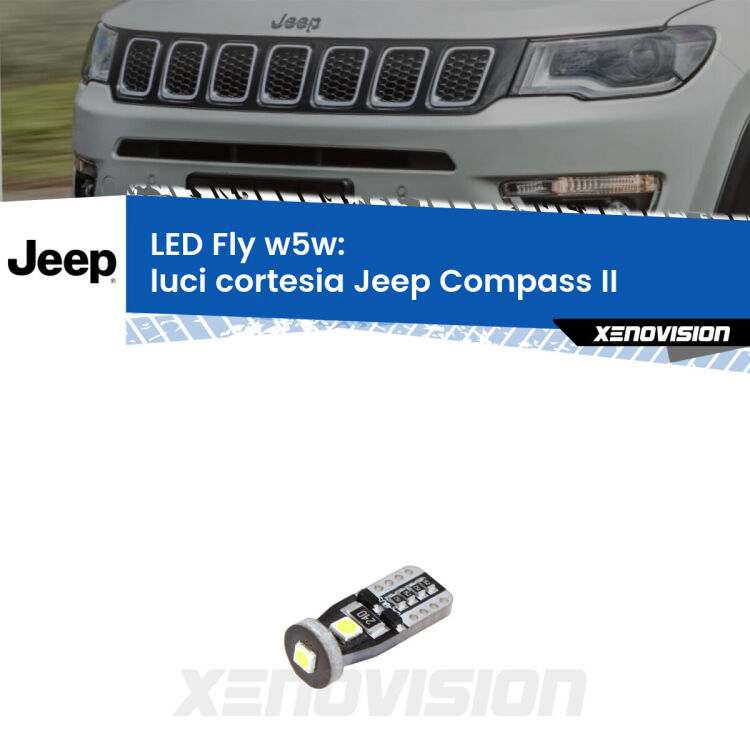 <strong>luci cortesia LED per Jeep Compass</strong> II 2017 in poi. Coppia lampadine <strong>w5w</strong> Canbus compatte modello Fly Xenovision.