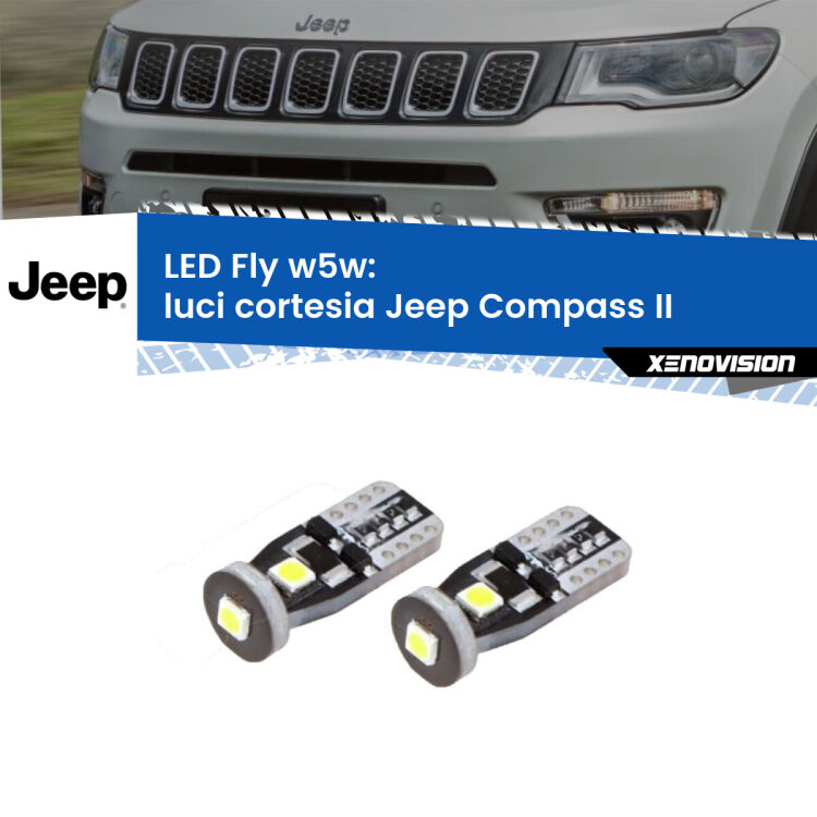 <strong>luci cortesia LED per Jeep Compass</strong> II 2017 in poi. Coppia lampadine <strong>w5w</strong> Canbus compatte modello Fly Xenovision.