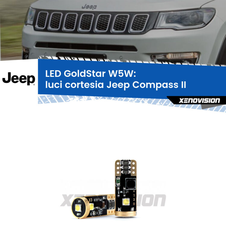 <strong>Luci Cortesia LED Jeep Compass</strong> II 2017 in poi: ottima luminosità a 360 gradi. Si inseriscono ovunque. Canbus, Top Quality.